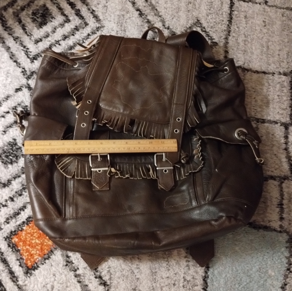 Avirex brown large oversized adjustable straps buckle leather knapsack